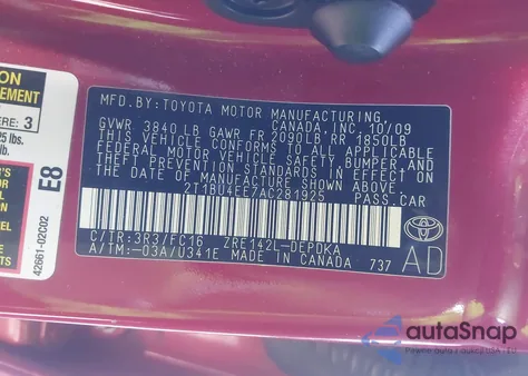 2010 Toyota Corolla Le z USA, uszkodzony, nr VIN 2T1BU4EE7AC281925